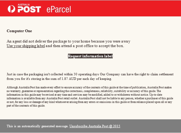 Fake Australia Post Email