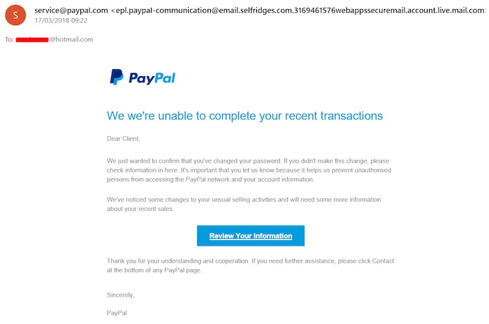 Email phishing scams 2020 - a PayPal scam is more likely today